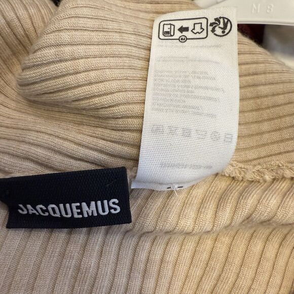 Jacquemus Asymmetric Ribbed Knit Cardigan with Strap in Beige Size 42 Wool Blend - Picture 11 of 13